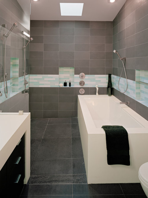 Gray Tile Bathroom  Houzz