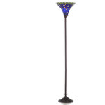 homeroots lighting - Tiffany-Style Blue Star Torchiere - The elegant 15-inch shade is constructed of pieces of stained glass, each hand-cut and wrapped in fine copper foil. It is highlighted by a star pattern in elegant hues of blue and white. This lamp has a cast metal base, requires a 100-watt bulb for operation, and stands 72 inches tall. Note that shade colors will be darker and less vibrant when not illuminated.