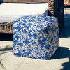 17" Blue and White Polyester Cube Abstract Indoor Outdoor Pouf Ottoman