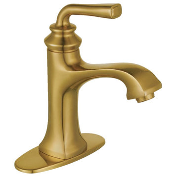 Transitional Bathroom Faucet, Single Handle Design With Push Up Drain, Bronze, Brass