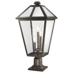 Z-Lite - Z-Lite 3 Light Outdoor Pier Mounted Fixture Oil Rubbed Bronze 579PHXLR-533PM-ORB - Illuminate an exterior front or back walkway with a classic fixture reflecting a charming village theme. Made from Rubbed Bronze metal and seedy glass panels, this three-light outdoor pier mounted fixture delivers a charming upgrade with industrial-inspired attitude and a cage silhouette that's perfect for lower-level gardens and walkways.