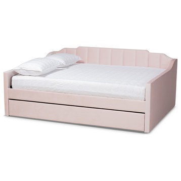 Zaida Modern Glam Trundle Daybed, Full Size, Pink