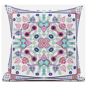 20" X 20" Pink and White Broadcloth Paisley Zippered Pillow