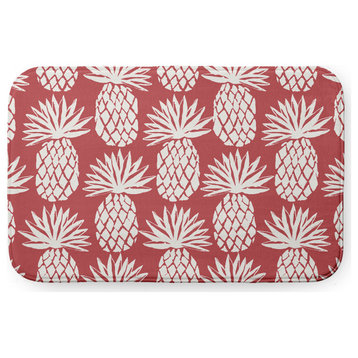 34" x 21" Pineapple Pattern Bathmat, Ligonberry Red