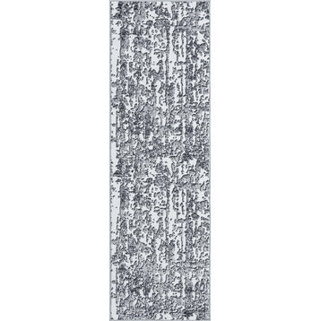 Alvis Contemporary Abstract Area Rug, Gray/White, 2'3''x7'3''