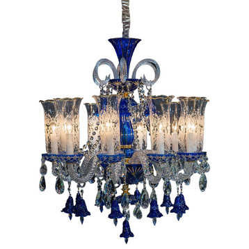 Aico Lighting Winter Palace 10 Light Chandelier in Blue, Clear and Gold LT-CH927