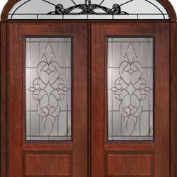 Prehung Transom Double Door 80 Fiberglass Courtlandt 3/4 Lite Glass - Front Doors