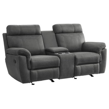 Pemberly Row 20" Modern Microfiber Double Glider Reclining Love Seat in Gray