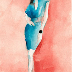 Turquoise Dress Watercolor Fashion Illustration - Fine Art Prints