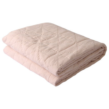 Linen and Cotton Square Quilt, Pink, Twin