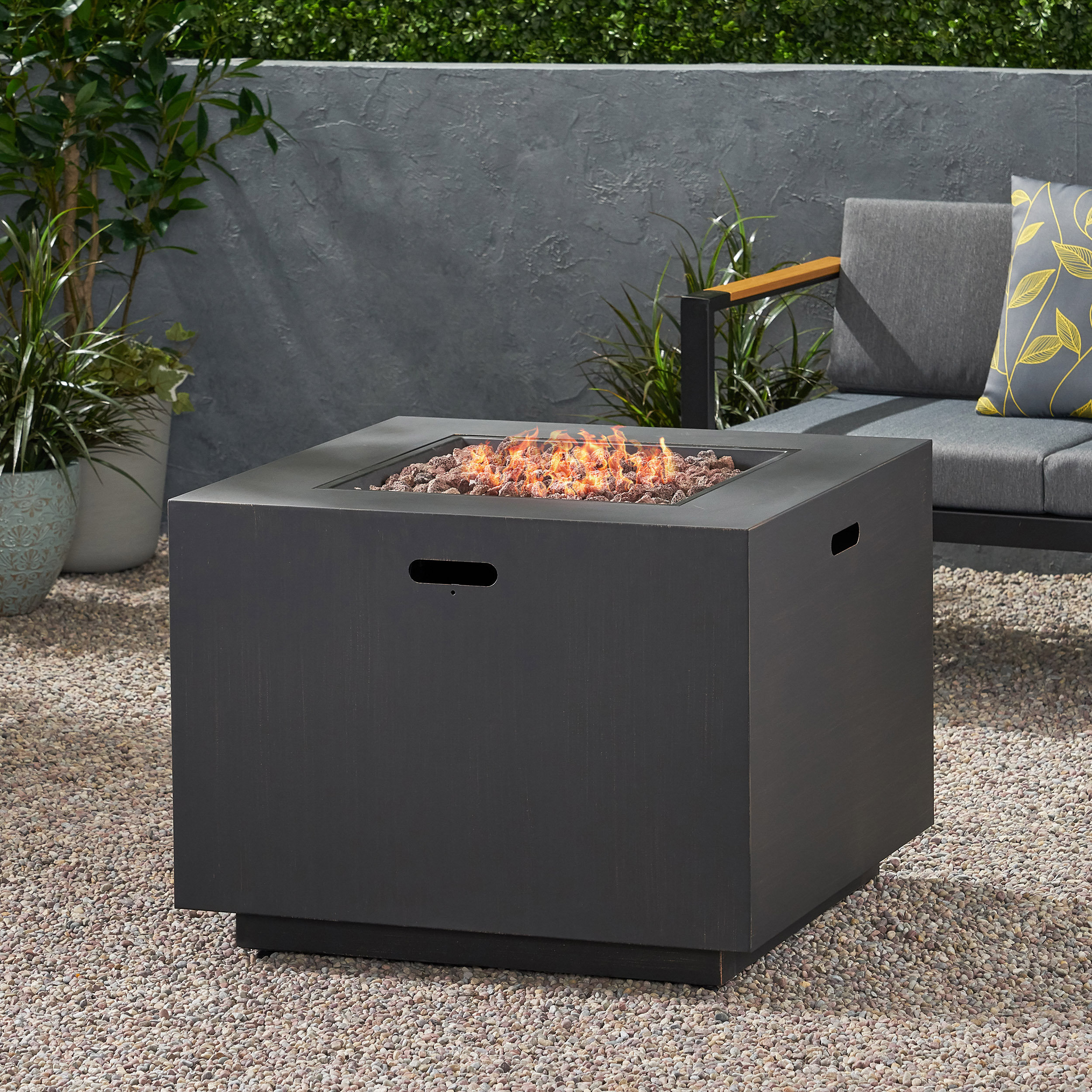 Jairo Outdoor 33" Square Fire Pit, Brushed Brown - Industrial - Fire