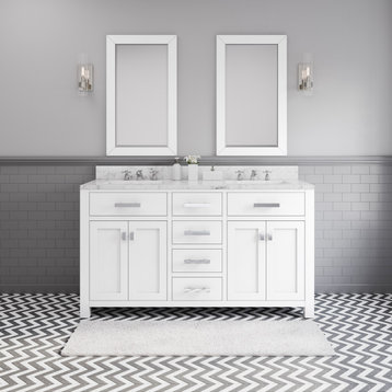 Madison Pure White Bathroom Vanity, 60", Two Mirrors, Two Faucets