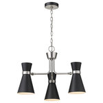 Z-LITE - Z-LITE 728-3MB-BN 3 Light Chandelier, Matte Black + Brushed Nickel - Z-LITE 728-3MB-BN 3 Light Chandelier,Matte Black + Brushed Nickel The Soriano Collection design in a mixed metal hourglass shape with asymmetric flair is the attractive focal point of this collection. The black finish is accented by brass or chrome details. Adjustable directional shades make this collection not only fashionable but functional as well.Style: Modern, Billiard, Retro, Period inspiredFrame Finish: Matte Black + Brushed NickelCollection: SorianoShade Finish/Color: Matte BlackFrame Material: SteelShade Material: MetalActual Weight(lbs): 3Dimension(in): 23.5(W) x 16.75(H) x 23.5(L)Chain/Rod Length(in): 72"Cord/Wire Length(in): 110"Bulb: (3)60W Medium Base(Not Included),DimmableUL Classification: CUL/cETLuUL Application: Dry