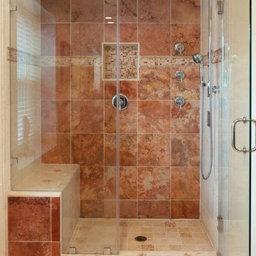 Master Bathroom Red Stone Remodel.