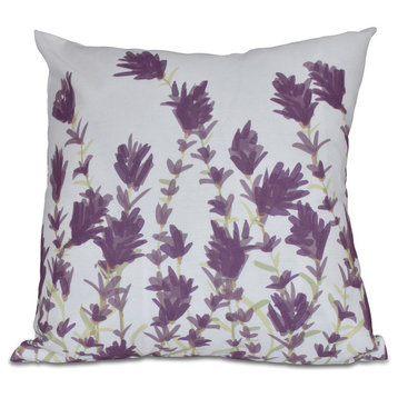 Lavender, Floral Print Outdoor Pillow, Purple, 20"x20"