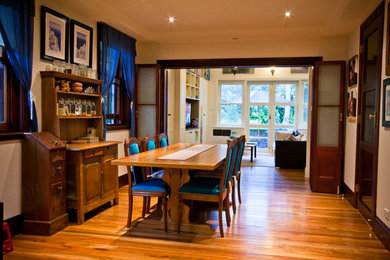 Photo of a traditional dining room in Sydney with medium hardwood floors.