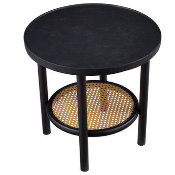 Round Side End Table, Black