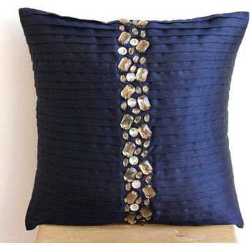 Navy Blue Crystals, Blue 12"x12" Silk Pillow Covers