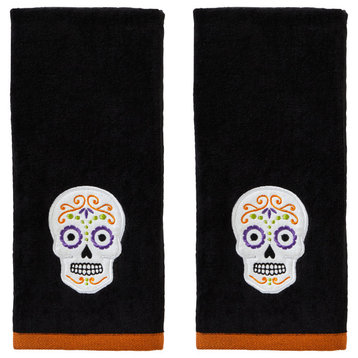 SKL Home Sugar Skull Hand Towel, 2-Pack, Black