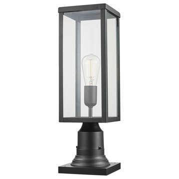 Bowery 1-Light Matte Black Outdoor Lamp Post Light, Base Adaptor, Glass Inserts