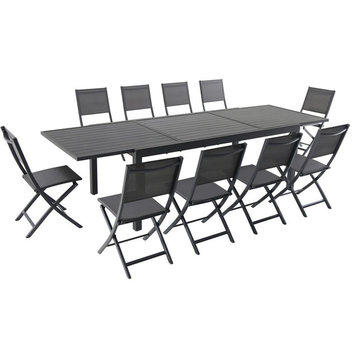 Naples 11-Piece Dining Set With Folding Sling Chairs and 40"x118" Table