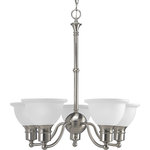 Progress Lighting - 5-Light Chandelier, Brushed Nickel - The Madison collection features etched glass with transitional elements. Simplified vintage style. Five-light reversible chandelier. Glass can be reversed to cast light up or down