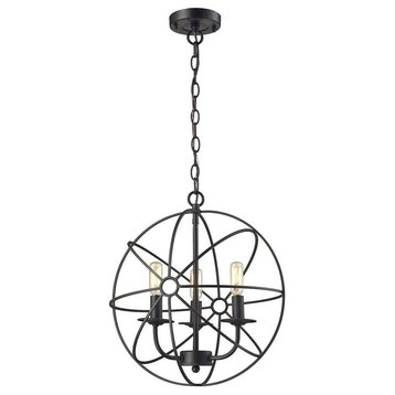 Exposed Bulb Spherical Three Light Chandelier Cage Design - Orb Pendant
