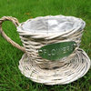 Handmade Wicker Coffee Cup Shaped Basket, Wicker, Weathered Gray