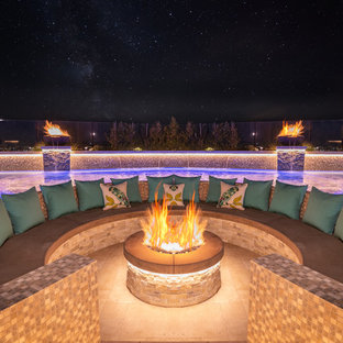 Modern Swimming Pool, Spa, Sunken Firepit, Outdoor Shower, and Beach Entry