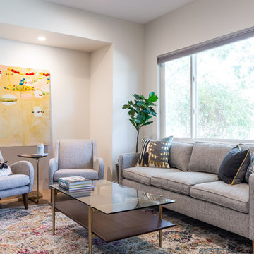 Soffit Around Load Bearing Beam Creates a Niche in Living Room
