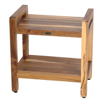EcoDecors EarthyTeak Classic 18" Shower Bench With Shelf And LiftAide Arms
