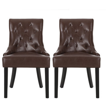Summer Contemporary Tufted Dining Chairs, Set of 2, Dark Brown, Faux Leather