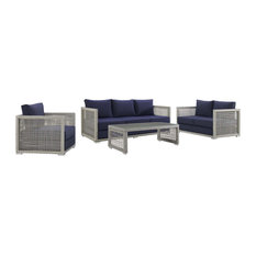 Gray Navy Aura 4 Piece Outdoor Patio Wicker Rattan Set