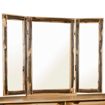 Hickory Log Mirror, All Hickory, Tri-View