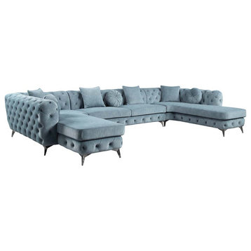 Acme Atronia Sectional Sofa With 7 Pillows Deep Green Fabric