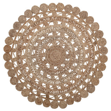 4' Round Handwoven Jute Rug With Lace Pattern