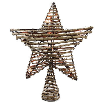 11.5" Natural Brown Rattan Star Christmas Tree Topper - Clear Lights