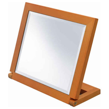 Wooden Rectangular Tilted Bevelled Mirror, Brown And Silver