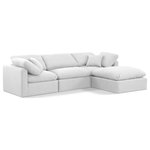 Meridian Furniture - Indulge Upholstered Modular L-Shaped Sectional, White, 4-Piece: 1 Armless Chair, 2 Corner Chair, 1 Ottoman, Down Stuffed Linen Textured Fabric - Experience ultimate comfort and style with our white linen textured fabric Indulge Sectional. The luxurious linen texture of the fabric will elevate the aesthetic of any room. This sofa provides ample space for you to relax while its modular build offers the option of unlimited configurations. Whether you're looking to add a stylish element to your living room or a comfortable seating option to your bedroom, this sofa is the perfect choice.