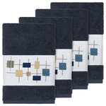 Linum Home Textiles - Khloe 4 Piece Embellished Hand Towel Set - The KHLOE Embellished Towel Collection features a mod geometric grid embroidery on a woven textured border.