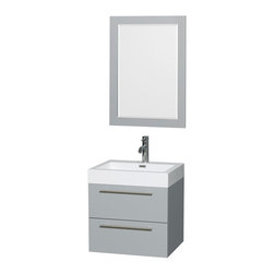 24" Grey Finish Wall Mounted Bathroom Vanity Set with Integrated Sink - Bathroom Vanities And Sink Consoles