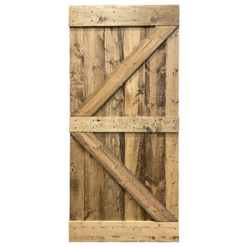 Stained Solid Pine Wood Sliding Barn Door, Weather Oak, 38"x84", K Series