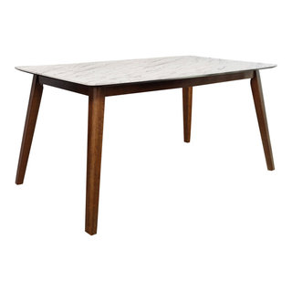 Mid Century Modern Dining Table, Angled Natural Walnut Legs With Faux ...