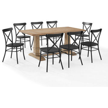Joanna 9Pc Dining Set-Table and 8 Chairs-Matte Black/Rustic Brown