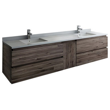 Fresca Formosa 82" Wall Hung Double Sinks Acacia Wood Bathroom Cabinet in Brown