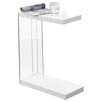 Elaina Chairside End Table in White with tempered glass