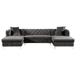 Meridian Furniture - Gail Velvet 3-Piece Sectional, Gray - Bring fine living to the forefront with this Gail three-piece sectional. This Gray-colored sectional features two chaise ends, giving you the room you need to snuggle up and get comfortable on movie night. The upholstery is made from velvet and simply luxurious to the touch. Deep tufting all over the backs and sides of this unit add to its glamorous vibe, while the chromed legs finish off the design on a modern note. This sectional comes with pillows for added comfort and style.
