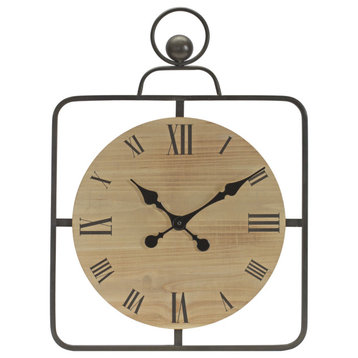 Wooden Wall Clock in Iron Frame