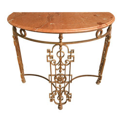 Wrought Iron and Marble Demi Lune Table - Console Tables