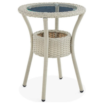 Afuera Living All-Weather Wicker Outdoor Glass Top Table with Storage in Beige